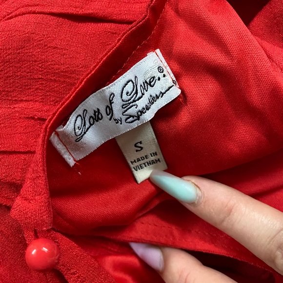 Red summer dress with hanging sleeves - Picture 3 of 4